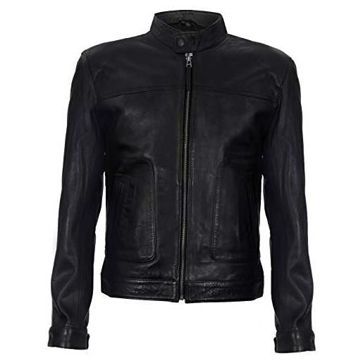 Infinity Leather giacca harrington classica con collo classico in vera pelle morbida nera da uomo 4xl