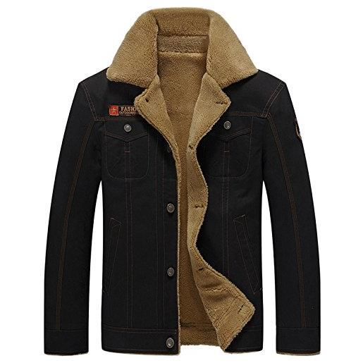 LEOCLOTHO uomo giacca invernale militare caldo retro blazer cappotti leggera giacche nero 2xl