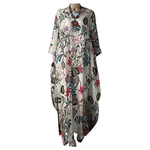 keephen abito caftano lungo da donna in cotone e lino taglie forti con tasche