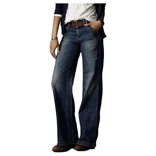 Tomwell jeans da donna vita alta sottile jeans casual pantaloni larghi in denim dritto jeans strappati con fori pantaloni casual blu01 m