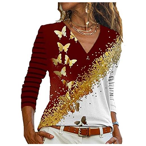 KeYIlowys maglione autunnale da donna e t-shirt con scollo a v alla moda con stampa casual di nuova moda invernale