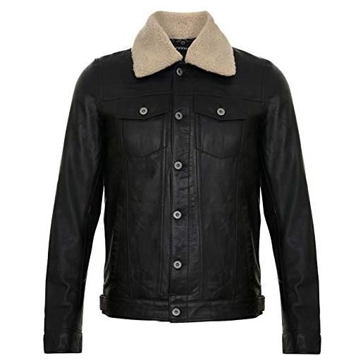 Infinity Leather giacca uomo di pelle nera con collo rimovibile di pelle di montone sherpa stile cappotto casual l