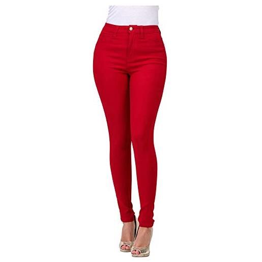 Generic pantaloni da donna in similpelle rossa, con piedi a vita alta, alla moda, colore piccolo, jeans da donna, colore: rosso, xxl