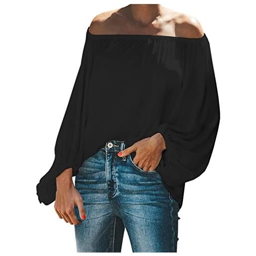 Xmiral t-shirt da donna a maniche lunghe allentata a maniche lunghe tinta unita monospalla primavera ed estate da donna abbigliamento camicia (m, nero-1)