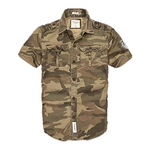 Nobrand nuovi uomini casual camicia cotone camouflage risvolto manica corta tuta oversize allentato top sabbia mimetica. Xl