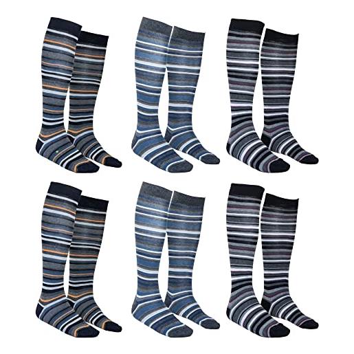 Renato Balestra 6 paia - calze invernali in cotone da uomo varie altezze - vari colori - non stringono - punte e talloni rinforzati (43-46, maurus nero ginocchio)