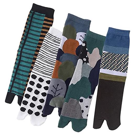ACMEDE tabi giapponesi calzini con alluce separato, 5 paia di calzini cotone calze uomo flip flop tabi toe calze, calzini a due punte calze con 2 dita per uomini e donne, taglia 36-43 (multicolore)