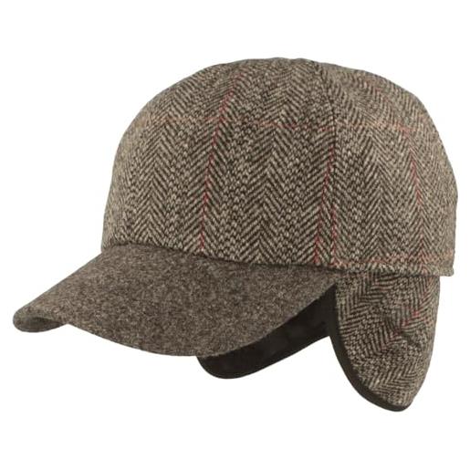 Hut Breiter breiter cappellino invernale da baseball da uomo, con protezione per le orecchie, in lana, design a spina di pesce e fodera trapuntata, grigio a spina di pesce a quadri, 62