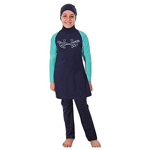 nadamuSun costumi da bagno musulmani per bambini ragazze bambini modesti hijab islamici costumi da bagno burkini (blue-4, s)
