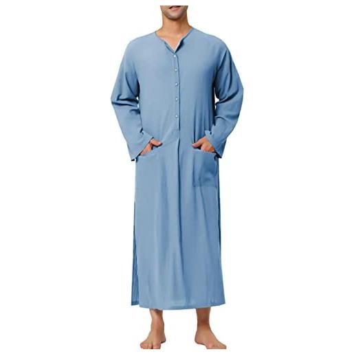 NAKEAH abito musulmano da uomo caftano arabo mediorientale abiti di dubai abiti a maniche lunghe sciolti di colore puro blu 4xl