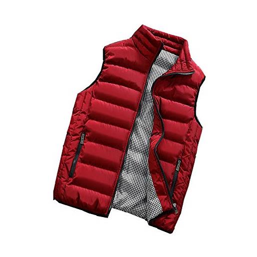 Chickwin gilet smanicato antivento, uomo moda giacche senza maniche giubbotto cappotto caldo lavoro imbottito elegante autunnali invernali (5xl, rosso)