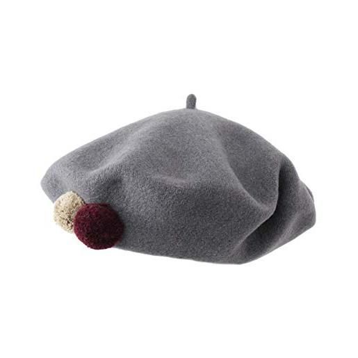 Chaday by Complit basco alla francese per donna, berretto in lana, cappello invernale con pompon (grigio perla)