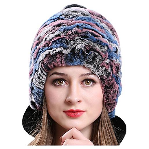 AnKoee cappello da donna con cappello in pelliccia di finto cappello invernale lavorato a maglia, elegante e caldo berretto per l'inverno (multicolore-02)