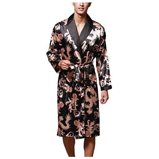 Huixin camicia da uomo leggero maniche lunghe casa moda accappatoio degli uomini di seta camicia da notte confortevole loungewear accappatoio vestaglia (color: nero, size: 2xl)