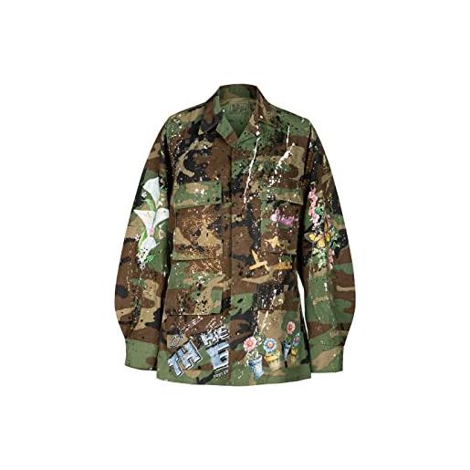 Generico giacca militare originale rigenerata camouflage dipinta a mano con decorazioni parka mimetico casual fashion media lunghezza donna