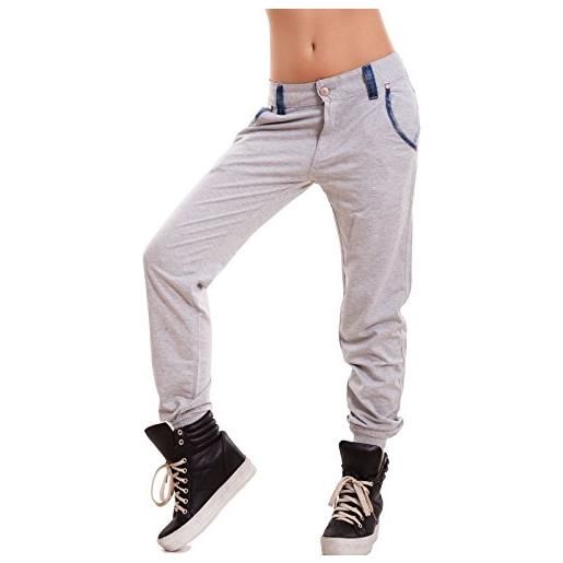 Toocool - pantaloni donna tuta cavallo basso harem polsini dettagli jeans sexy nuovi k5802 [xl, grigio chiaro]