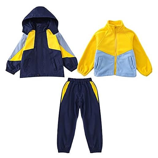 amropi bambini ragazzi tuta giacca con cappuccio e fodera in pile e pantaloni 3 pezzi set giallo marina, 2-3 anni