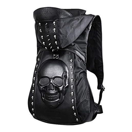 nice--buy skull punk art fashion zaino con cappuccio rivetto borchiato biker purse gotico 3d skull pu leather bookbag python daypack borsa a tracolla borsa per laptop, nero, medium, zaini daypack