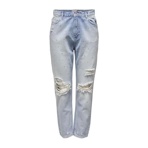 Only jeans boy friend con rotture alle ginocchia e strass applicati. 32 30 blu 30w / 32l denim chiaro