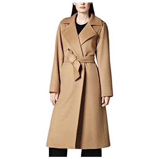MissFox donna lungo cammello color cappotto invernali slim cappotti invernali trench parka con cintura