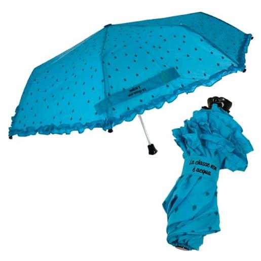 Camomilla milano mini ombrello pieghevole, ombrellino da viaggio, con applicazione a forma di fiocco, colore blu