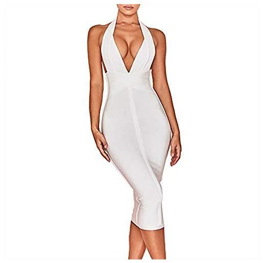 HLBandage - vestito sexy da discoteca con scollo a v, in rayon - bianco - l