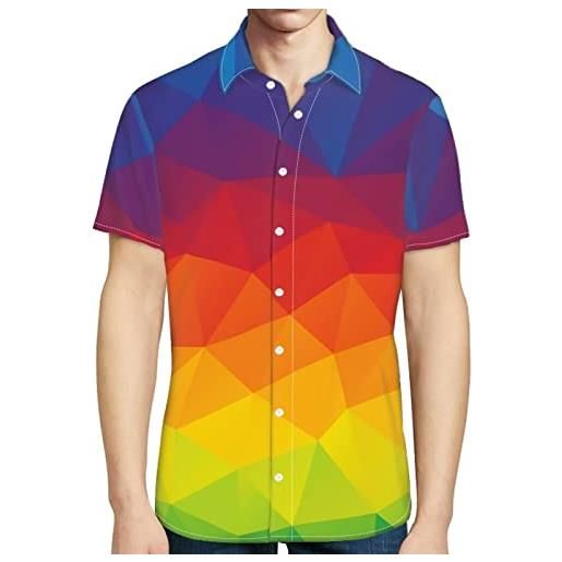 Dolyues camicia arcobaleno da uomo con bottoni e bottoni a maniche corte, maglietta a maniche corte, maglietta estiva da spiaggia, taglia s-4xl