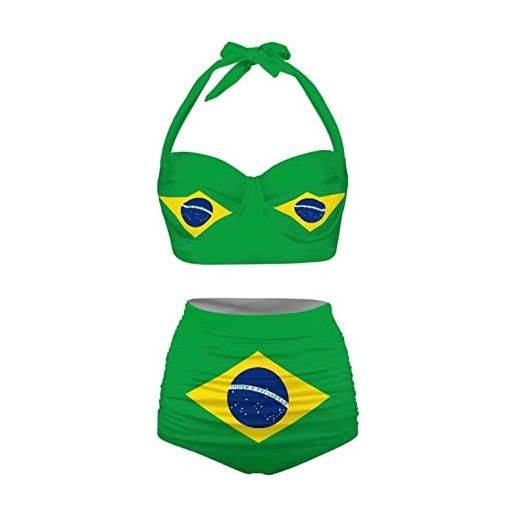 Dolyues bikini da donna set di 2 pezzi halter costumi da bagno top e shorts a vita alta, bandiera brasiliana, l