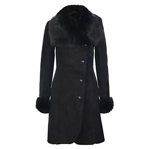 Infinity Leather cappotto da donna in montone scamosciato merino nero caldo con collo toscano l
