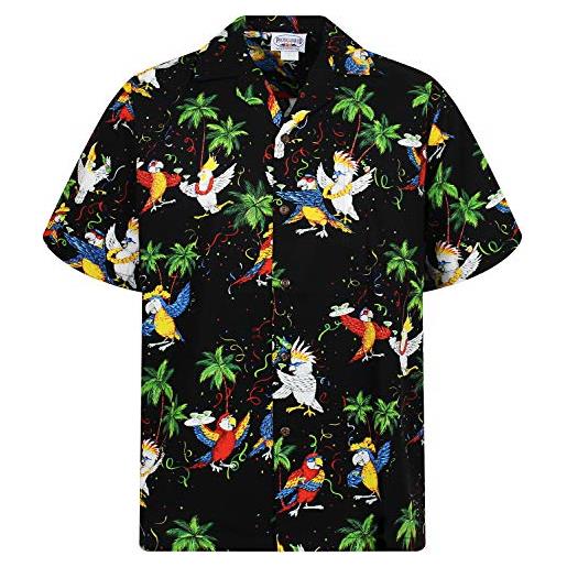 Lapa p. L. A. Original camicia hawaiana, party parrots, nero xl