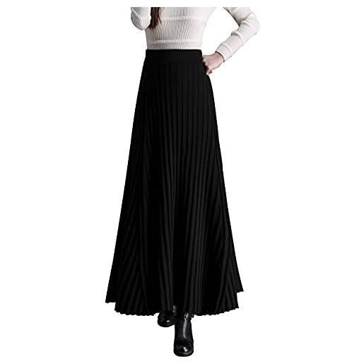 Moviendress donna vita alta elastica gonna a maglia vintage invernali caldo eleganti pieghe lunghe maglieria gonne (xl, nero 4)