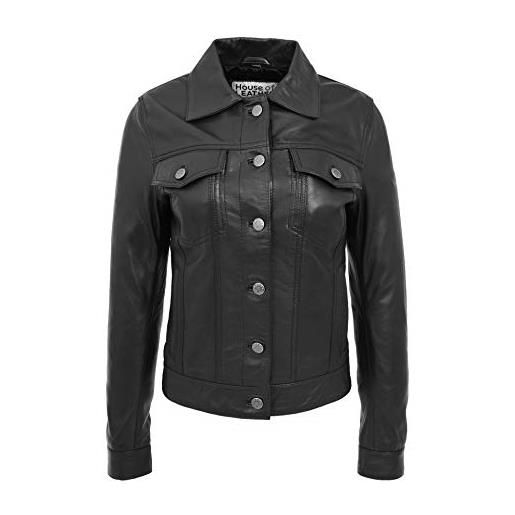 House Of Leather donna vero pelle giacca trucker classico pulsante fissaggio stile alma nero (large)