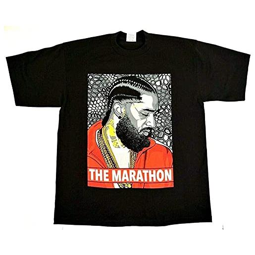 HOUYI nipsey hussle t-shirt la crenshaw rap hip hop hu$$le tee men's 100% cotton black l
