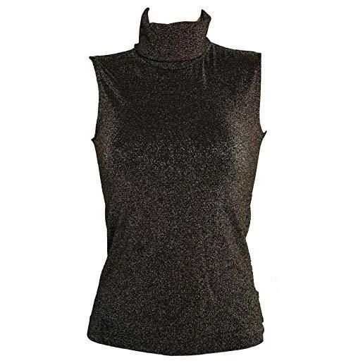 SENSI' maglia lupetto donna senza maniche con lurex morbida microfibra senza cuciture seamless - made in italy (40-44, nero/oro)