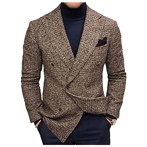 seiveini uomo blazer ufficio giacca da uomo vestibilità regolare casual cappotto leggero cardigan ol blazer lunga tinta unita a marrone l