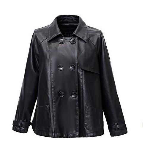 E-girl giacca da donna in similpelle per il tempo libero, in pelle, con pulsante rilassato, cappotto corto, p5811, nero , 44