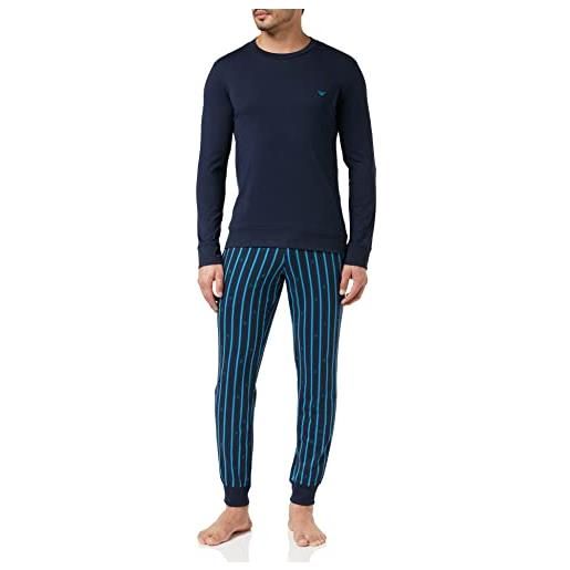 Emporio Armani pyjamas pattern mix with cuffs, pigiama uomo, blu (marine regimental), xl