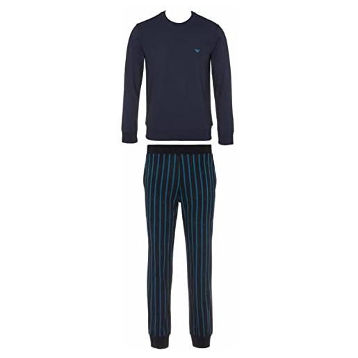 Emporio Armani pyjamas pattern mix with cuffs, pigiama uomo, blu (squares+eagles), xl