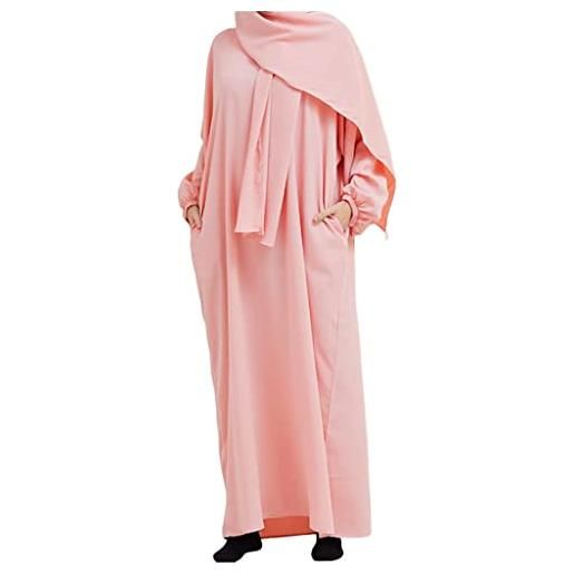 BRONG vestito da donna musulmano da preghiera pezzo unico abito da preghiera per musulmani donne allentato vestito con cappuccio abaya hijab burka manica lunga abiti niqab con khimar rosa
