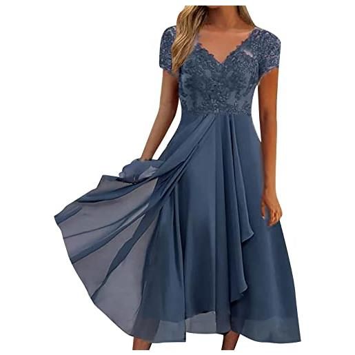 Luckywaqng abito estivo da donna, elegante, in chiffon, alla moda, tinta unita, in pizzo, patchwork, abito da sera con scollo a v, a maniche corte, slim fit, abito estivo per feste, verde, xxxl