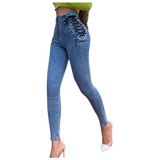 Minetom jeans donna pantaloni skinny vita alta elastici skinny slim elasticizzati vintage bendare denim pantaloni a matita c blu m