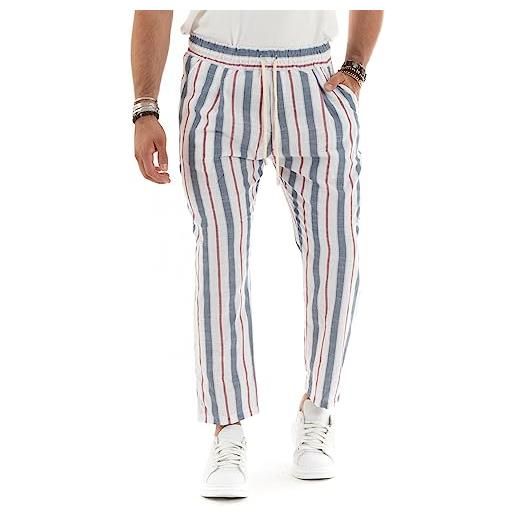 Giosal pantalone uomo rigato elastico coulisse fantasia righe tasca america casual (xl, blu)