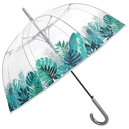 EN PERLETTI perletti ombrello trasparente con banda colorata donna - ombrello a cupola automatico - ombrello resistente in fibra di vetro - diametro 89 cm bordo foglie