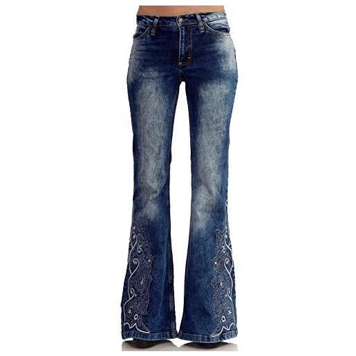 Comycom hippie jeans con battaglia ricamata blu 30w x 32l