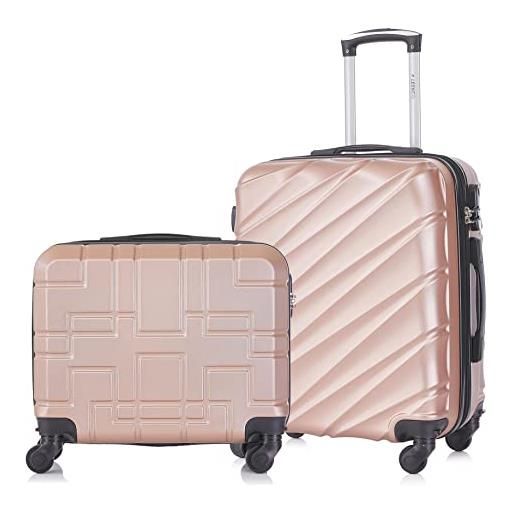 R.Leone valigia set 2 pezzi 56x45x25 cm + 45x36x20 cm easy. Jet trolley bagaglio a mano in abs 4 ruote 2130 (set 2 pezzi s+xs, rose gold)
