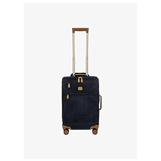 Bric's trolley collezione life, valigia bagaglio a mano con tasche con zip e 4 ruote, effetto scamosciato, dimensioni 37x55x23, blue