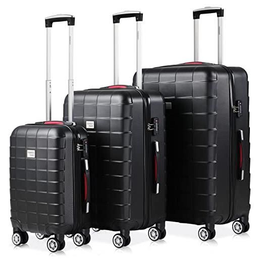 Monzana exopack set 3 pz valigie rigide nero m l xl lucchetto trolley rigidi bagaglio a manoo