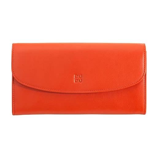 Dudu portafoglio donna grande in pelle colorata, portafoglio continental, tasche porta carte di credito, portamonete con cerniera arancio