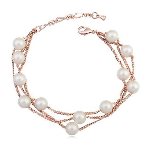 Crystalline Azuria donna 18ct placcato oro rosa bracciale con perla simulata bianca 20 cm