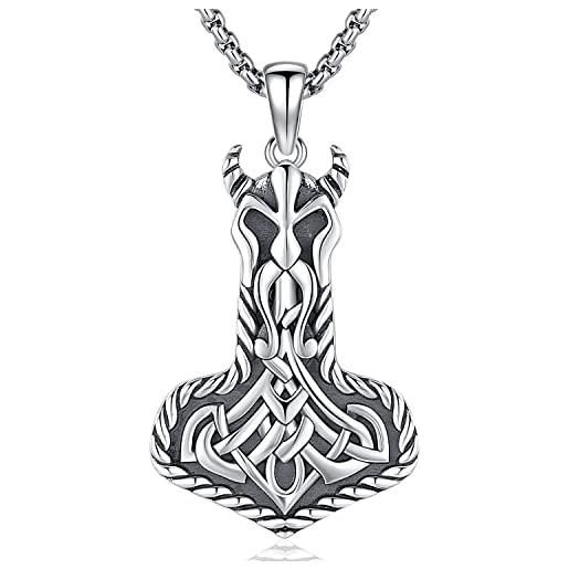 Friggem collana vichingo uomo 925 argento sterling ciondolo odino con nodo celtico amuleto del martello di thor gioielli regali da uomo donna